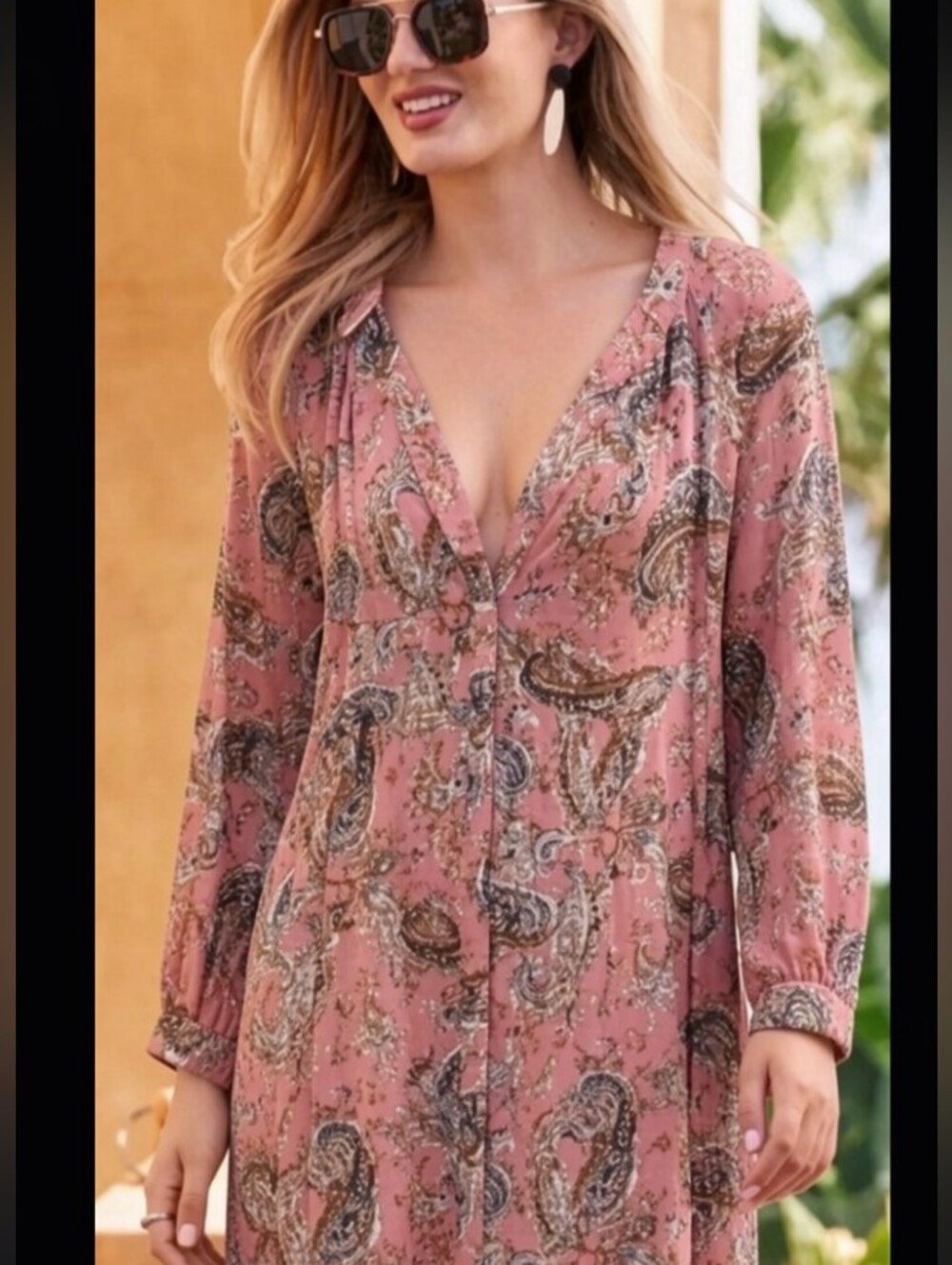 ANTHROPOLOGIE MELLODAY Pink V-Neck Mini Paisley Print Dress. NWOT. Size M